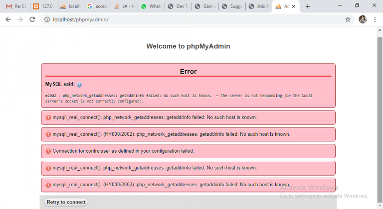 xampp phpmyadmin error 404